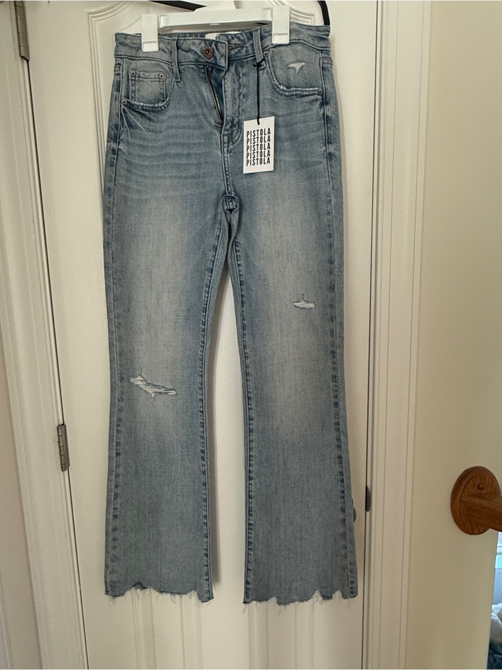 pistola Light Blue Distressed Flare Jeans